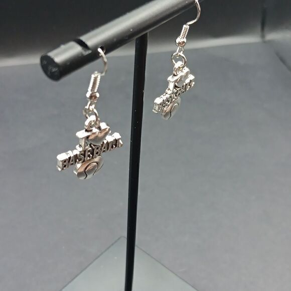 New I Love Baseball Silver Tone Charm Earrings New - Picture 2 of 5